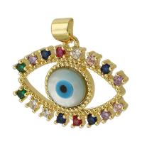 Złe oko wisiorki, Mosiądz, Platerowane w kolorze złota, biżuteria moda & DIY & mikro utorować cyrkonia & emalia, wielokolorowy, 24x19x4mm, otwór:około 3mm, sprzedane przez PC