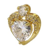 Cubic Zirconia Micro Pave Brass Pendant Heart gold color plated fashion jewelry & DIY & micro pave cubic zirconia two different colored Approx 1.5mm Sold By PC