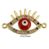 Zło Złącze oczu, Mosiądz, Złe oko, Platerowane w kolorze złota, biżuteria moda & DIY & mikro utorować cyrkonia & emalia, wielokolorowy, 27x17x4mm, otwór:około 1mm, sprzedane przez PC