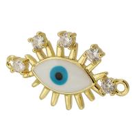 Connecteur Evil Eye, laiton, Mauvais œil, Placage de couleur d'or, bijoux de mode & DIY & pavé de micro zircon & émail, deux couleurs différentes, 28x16x3mm, Trou:Environ 1mm, Vendu par PC