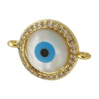 Evil Eye Connector, Brass, Round, gold color plated, fashion jewelry & DIY & evil eye pattern & micro pave cubic zirconia & enamel, multi-colored, 19x13.50x4mm, Hole:Approx 1mm, Sold By PC