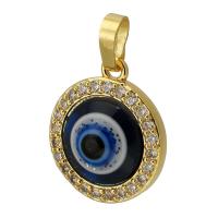 Evil Eye Pendants, Brass, Round, gold color plated, fashion jewelry & DIY & evil eye pattern & micro pave cubic zirconia & enamel, multi-colored, 15x17x5mm, Hole:Approx 3mm, Sold By PC