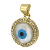 Evil Eye Pendants Brass Round gold color plated fashion jewelry & DIY & evil eye pattern & micro pave cubic zirconia & enamel multi-colored Approx 3mm Sold By PC