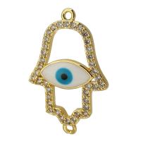 Connecteur Evil Eye, laiton, Placage de couleur d'or, bijoux de mode & DIY & motif de mauvais œil & pavé de micro zircon & émail, multicolore, 19.50x30x3mm, Trou:Environ 1mm, Vendu par PC