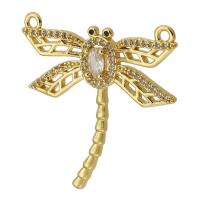 Cubic Zirconia Micro Pave Brass Connector, Dragonfly, gold color plated, fashion jewelry & DIY & micro pave cubic zirconia, two different colored, 29x29x3mm, Hole:Approx 1mm, Sold By PC