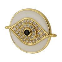Evil Eye Connector Brass Round gold color plated fashion jewelry & DIY & evil eye pattern & micro pave cubic zirconia & enamel two different colored Approx 1mm Sold By PC