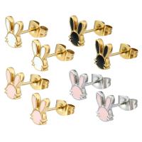 Stainless Steel Stud Earrings, 304 Stainless Steel, Rabbit, Vacuum Ion Plating, for woman & enamel, more colors for choice, 6.50x9x12.50mm, 6Pairs/Bag, Sold By Bag