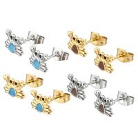 Stainless Steel Stud Earrings, 304 Stainless Steel, Crab, Vacuum Ion Plating, for woman & enamel, more colors for choice, 9x7x13mm, 6Pairs/Bag, Sold By Bag