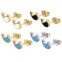 Stainless Steel Stud Earrings 304 Stainless Steel Whale Vacuum Ion Plating for woman & enamel Sold By Bag