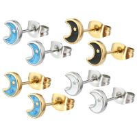 Stainless Steel Stud Earrings 304 Stainless Steel Moon Vacuum Ion Plating for woman & enamel Sold By Bag