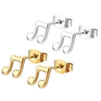 Stainless Steel Stud Earrings, 304 Stainless Steel, Music Note, Vacuum Ion Plating, for woman, more colors for choice, 7x7x13mm, 6Pairs/Bag, Sold By Bag