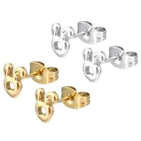 Stainless Steel Stud Earrings, 304 Stainless Steel, Rabbit, Vacuum Ion Plating, for woman & hollow, more colors for choice, 5.50x6.50x12mm, 6Pairs/Bag, Sold By Bag