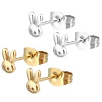 Stainless Steel Stud Earrings, 304 Stainless Steel, Rabbit, Vacuum Ion Plating, for woman, more colors for choice, 4x6x12mm, 6Pairs/Bag, Sold By Bag