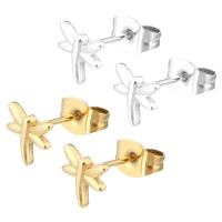 Stainless Steel Stud Earrings, 304 Stainless Steel, Dragonfly, Vacuum Ion Plating, for woman, more colors for choice, 7x7x13mm, 6Pairs/Bag, Sold By Bag