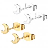 Stainless Steel Stud Earrings 304 Stainless Steel Moon Vacuum Ion Plating for woman Sold By Bag