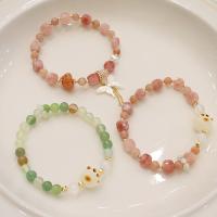 Gemstone Bracelets Sunstone with Cats Eye & Green Agate & Shell & Plastic Pearl & Brass gold color plated & for woman Length Approx 18.5 cm Sold By PC