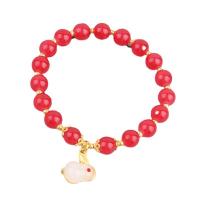 Gemstone Bracelets Natural Stone with Zinc Alloy Rabbit gold color plated Unisex 8mm Length Approx 18.5 cm Sold By PC