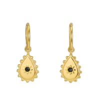 Titanium Steel  Earring, 18K gold plated, fashion jewelry & for woman & with rhinestone, golden, 13x34mm, Sold By Pair