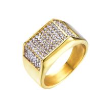 Rhinestone нержавеющей стали палец кольцо, Нержавеющая сталь 304, плакирован золотом, разный размер для выбора & Мужский & со стразами, Золотой, 12x20mm, продается PC