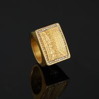 Titanium Steel Finger Ring, gold color plated, Unisex & different size for choice & with rhinestone, golden, Sold By PC