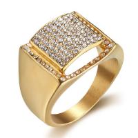 Anillo de dedo de Titantium Acero, Partículas de acero, diverso tamaño para la opción & para hombre & con diamantes de imitación, dorado, Vendido por UD