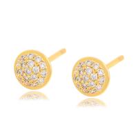 Zinc Alloy Stud Earring Round gold color plated fashion jewelry & micro pave cubic zirconia & for woman golden nickel lead & cadmium free Sold By Pair
