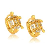 Zinc Alloy Drop Earrings Turtle gold color plated fashion jewelry & for woman & with rhinestone golden nickel lead & cadmium free Sold By Pair