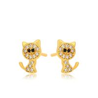 Zinc Alloy Stud Earring Cat gold color plated fashion jewelry & for woman & with rhinestone golden nickel lead & cadmium free Sold By Pair