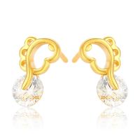Zinc Alloy Stud Earring Wing Shape gold color plated fashion jewelry & for woman & with rhinestone golden nickel lead & cadmium free Sold By Pair