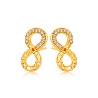 Tibetan Style Stud Earring, Number 8, gold color plated, fashion jewelry & for woman & with rhinestone, golden, nickel, lead & cadmium free, 8x16mm, Sold By Pair