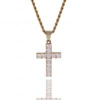 Cubic Zircon Micro Pave Brass Necklace with 316L Stainless Steel Chain Cross plated French Rope Chain & Unisex & micro pave cubic zirconia Length Approx 24 Inch Sold By PC