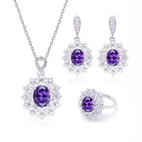 Cubic Zirconia Micro Pave Brass Jewelry Sets finger ring & earring & necklace platinum plated three pieces & micro pave cubic zirconia & for woman nickel lead & cadmium free Length Approx 45 cm Sold By Set