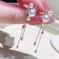 Pendientes de Perlas de Freshwater, Perlas cultivadas de agua dulce, con metal, para mujer, 3-6mm, Vendido por Par