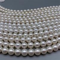 Runde ferskvandskulturperle Beads, Ferskvandsperle, du kan DIY, hvid, 8.5-10mm, Solgt Per Ca. 15 inch Strand