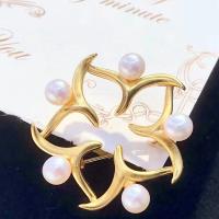 Freshwater Pearl Brooch, with Brass, Flower, for woman & hollow, 5-6mm, Sold By PC