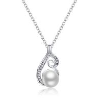 Plastik perle halskæde, Zinc Alloy, med Plastic Pearl, med 1.97inch extender kæde, mode smykker & forskellige stilarter for valg & for kvinde & med rhinestone, sølv, nikkel, bly & cadmium fri, Længde Ca. 17.72 inch, Solgt af PC