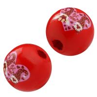 Wood Beads, Hemu Beads, Round, printing, DIY, red, 15x15mm, Hole:Approx 4mm, Approx 500PCs/Bag, Sold By Bag