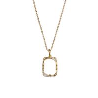 Brass Necklace, with 5cm extender chain, Square, gold color plated, for woman & with rhinestone & hollow, golden, nickel, lead & cadmium free, 12x16mm, Length:Approx 40 cm, Sold By PC