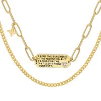 Messing Halskette, plattiert, Doppelschicht & für Frau & mit Strass, keine, frei von Nickel, Blei & Kadmium, Länge:ca. 45-50 cm, verkauft von PC