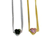 Ожерелья из латуни, Латунь, с Кристаллы, с 5cm наполнитель цепи, Сердце, Другое покрытие, Женский, Много цветов для выбора, не содержит никель, свинец, 12mm, длина Приблизительно 40 см, продается PC