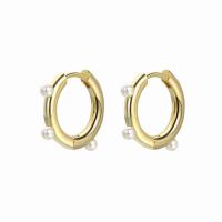 Brass Huggie Hoop Earring, with Plastic Pearl, Donut, plated, for woman, more colors for choice, nickel, lead & cadmium free, 21mm, Sold By Pair