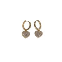 Brass Drop Earring Heart gold color plated for woman & with rhinestone golden nickel lead & cadmium free 30mm Sold By Pair