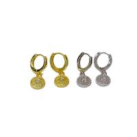 Cubic Zirconia Micro Pave Brass Earring Flat Round plated micro pave cubic zirconia & for woman nickel lead & cadmium free Sold By Pair