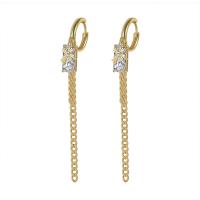 Brass Drop Earring with Cubic Zirconia plated for woman nickel lead & cadmium free 75mm Sold By Pair