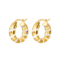 Brass Leverback Earring, Donut, gold color plated, for woman & enamel, golden, nickel, lead & cadmium free, 17x18mm, Sold By Pair