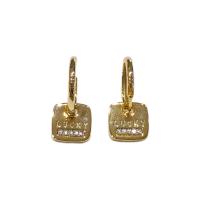 Cubic Zirconia Micro Pave Brass Earring, Square, gold color plated, micro pave cubic zirconia & for woman, golden, nickel, lead & cadmium free, 12x20mm, Sold By Pair