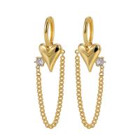 Brass Drop Earring with Cubic Zirconia Heart plated for woman nickel lead & cadmium free 60mm Sold By Pair
