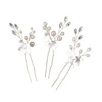 Hair Stick, Tibetan Style, with Plastic Pearl, three pieces & for woman & with rhinestone, more colors for choice, nickel, lead & cadmium free, 100x70mm, Sold By Set
