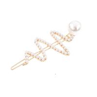 Hair Slide, Tibetan Style, with Plastic Pearl, fashion jewelry & for woman, golden, nickel, lead & cadmium free, 80x35mm, Sold By PC