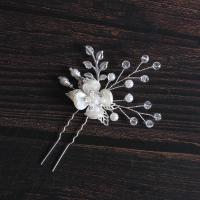 Hair Stick, Brass, with Crystal & Plastic Pearl, fashion jewelry & for woman, nickel, lead & cadmium free, 110x85mm, Sold By PC